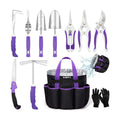 Purple Garden Tool Set Gardening Items for Women - 11PCS Heavy Duty Garden Tools with Detachable Storage Bag, Weeder