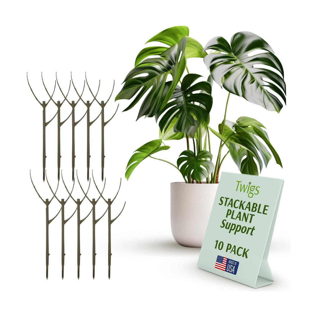 Twigs GA Stackable Plant Support Stakes, Moonstone, 10-Pack, 17" L