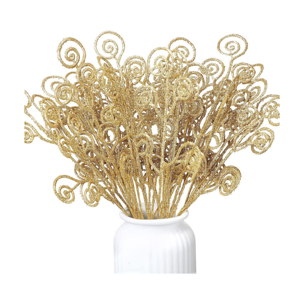 Ysleen 50 Pcs Glitter Tree Picks and Sprays Twigs Branches, Gold
