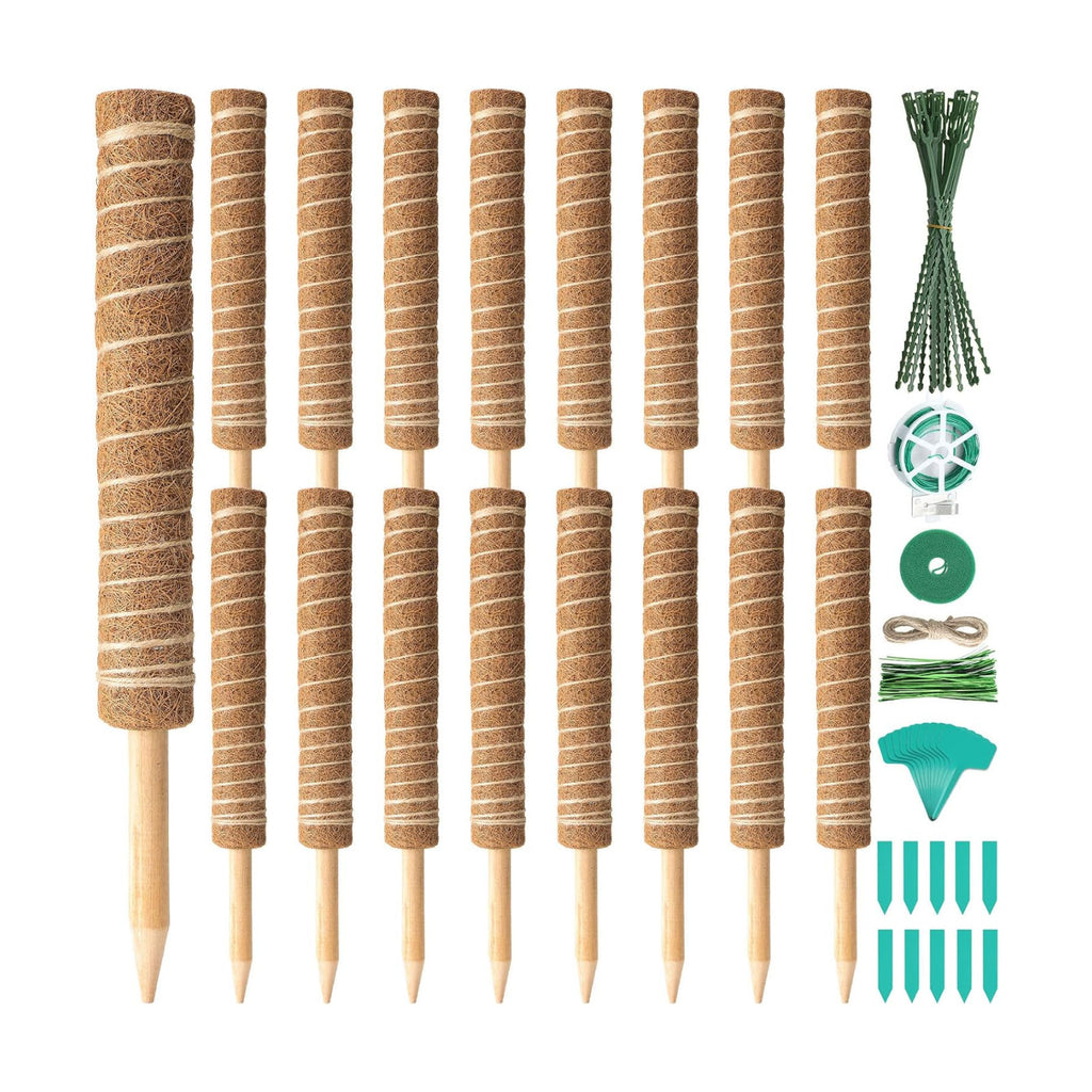 16 Pack Moss Pole for Plants Monstera 264 Inch Bendable Plant Pole Sticks Support Extension with Ropes Labels Tapes Tie