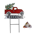 Morning View Red Pickup Truck Yard Stakes Welcome Sign Metal Garden Stake Interchangeable Christmas Tree Fall Pumpkin Outdoor Seasonal Yard Art for Lawn Xmas Winter Autumn Holiday 24 Inches