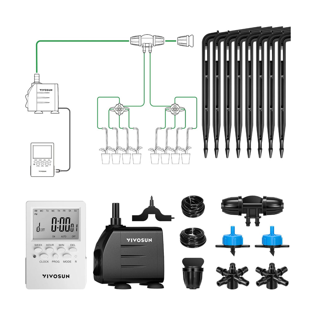 VIVOSUN Professional Automatic Drip Irrigation Kits, 15W Output, All in One Professional Grow Kit- Includes Pump, Timer