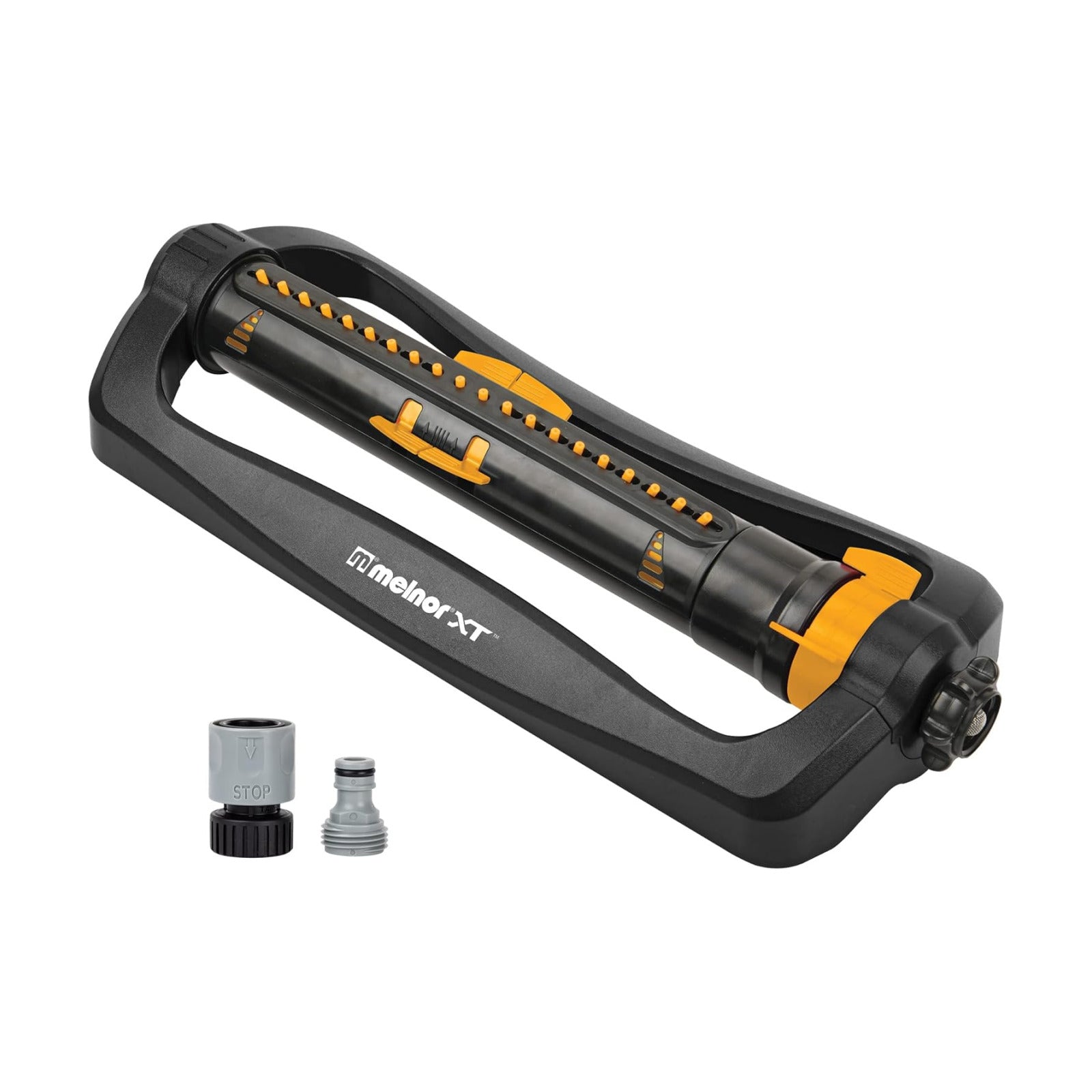 Melnor 65165AMZ XT Turbo Oscillating Sprinkler, 4,500 sq. ft., Quick Connect Bundle, 2-Way Adjustable, Black, Yellow