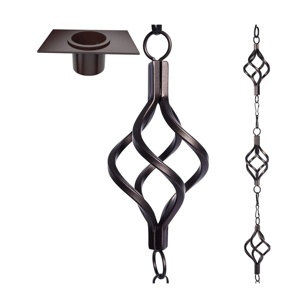 Rain Chain Bird Cage Set 8.5Ft, Not Rust Wrought Iron Rain Chains for Gutters with Adapter Gotta Drain and Sturdy