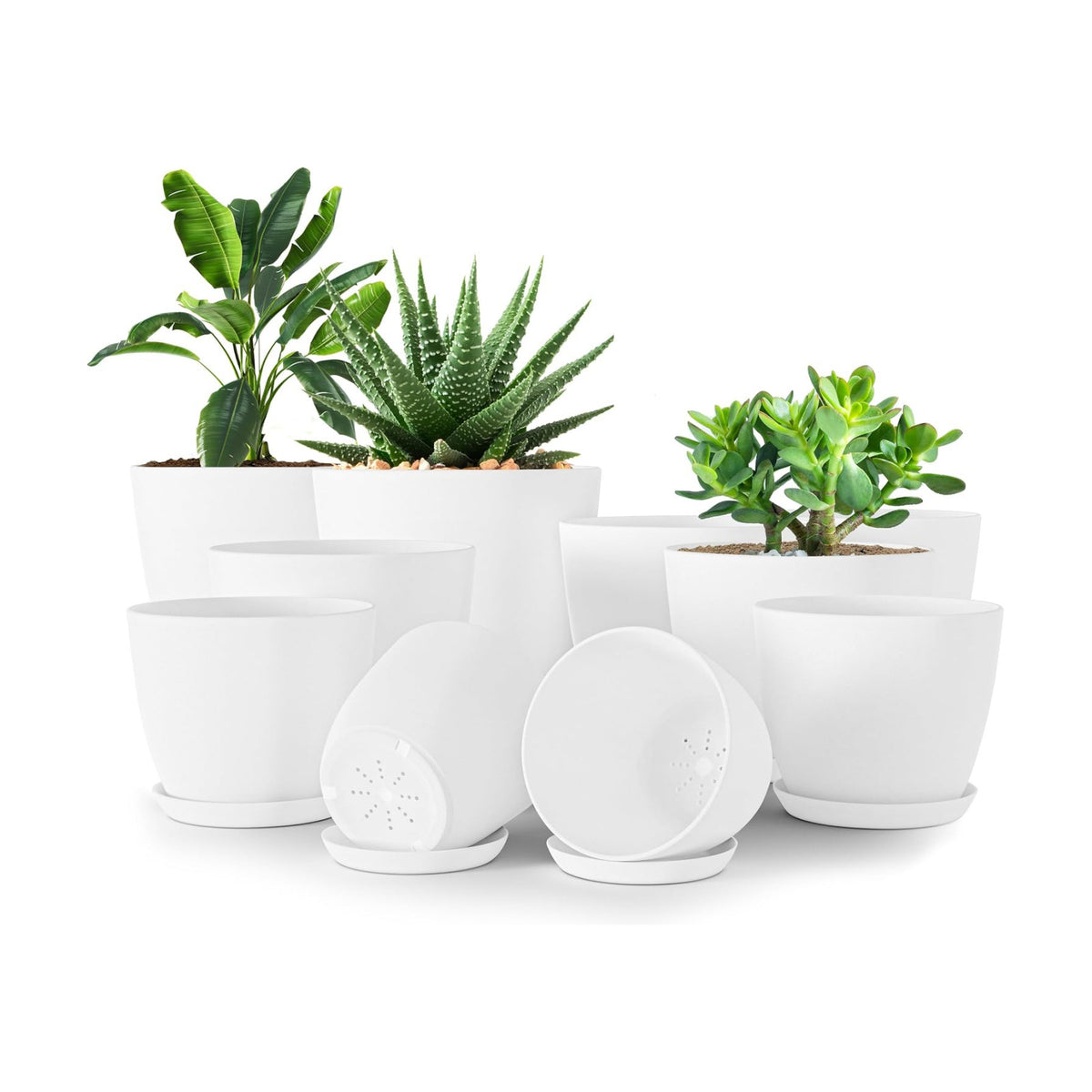 Plant Pots Indoor with Drainage, 10 Pack Multi-Size Planters Set, White