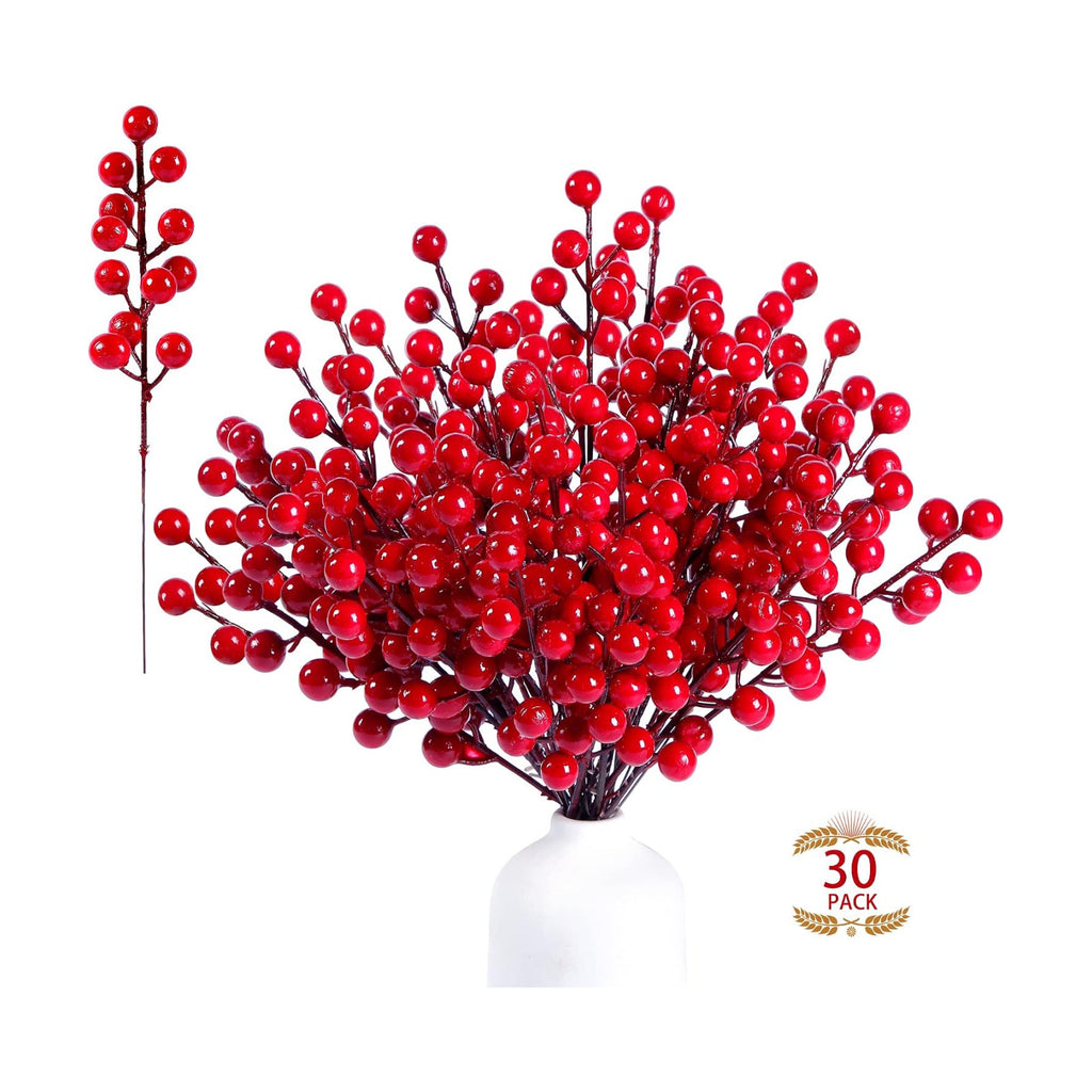 Sggvecsy 30 Pack Artificial Red Berry Stems 8.9inch Christmas Red Berry Picks Holly Berry Branches for Christmas Tree Decorations Holiday DIY Crafts Xmas Ornaments Wedding Home Decor