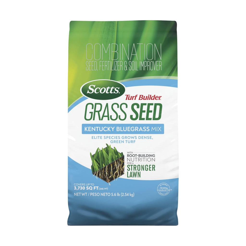 Scotts Turf Builder Grass Seed Kentucky Bluegrass Mix, 5.6 lbs. | Grass Seed Plus Lawn Fertilizer and Soil Improver