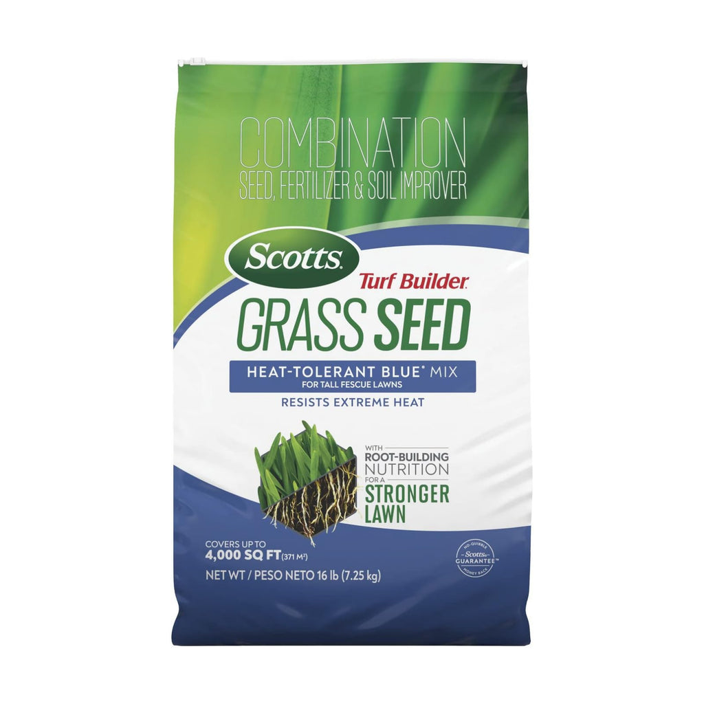 Scotts Turf Builder Grass Seed Heat-Tolerant Blue Mix, 16 lbs. | For Tall Fescue Lawns, Grass Seed Plus Lawn Fertilizer