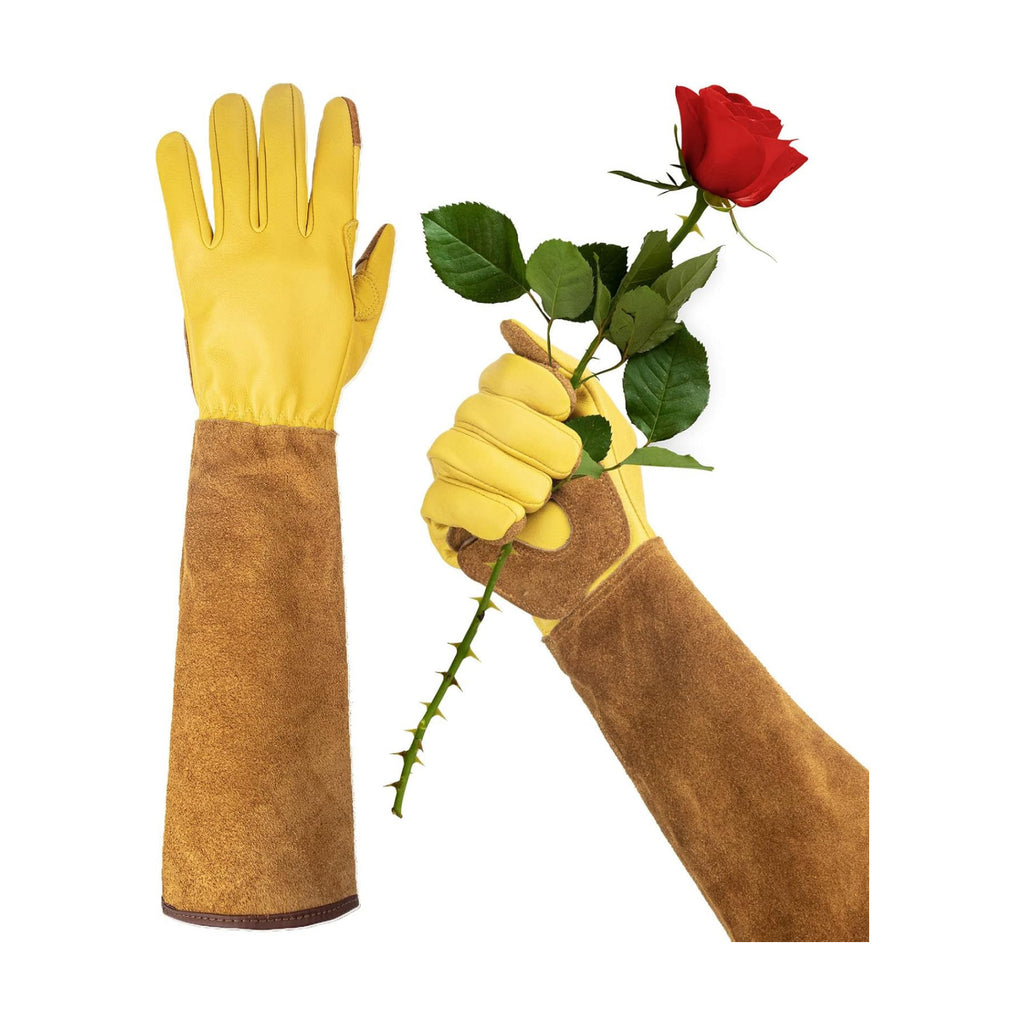 Long Gardening Gloves for Women Thorn Proof,Rose Pruning Cowhide Leather Garden Glove for Cactus, Rose and Blackberry