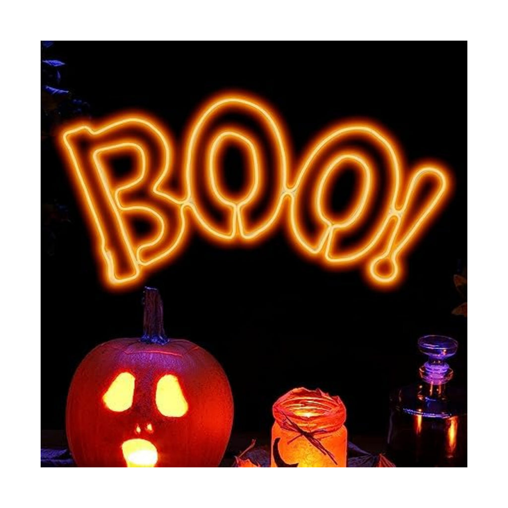 LAMPHOME [Large 36"x17" 666 LED Boo Neon Motif Super-Bright Orange LEDs Outdoor Halloween Decoration with UL Standard Adaptor Waterproof for Outdoor Home Party Wall Hanging Holiday