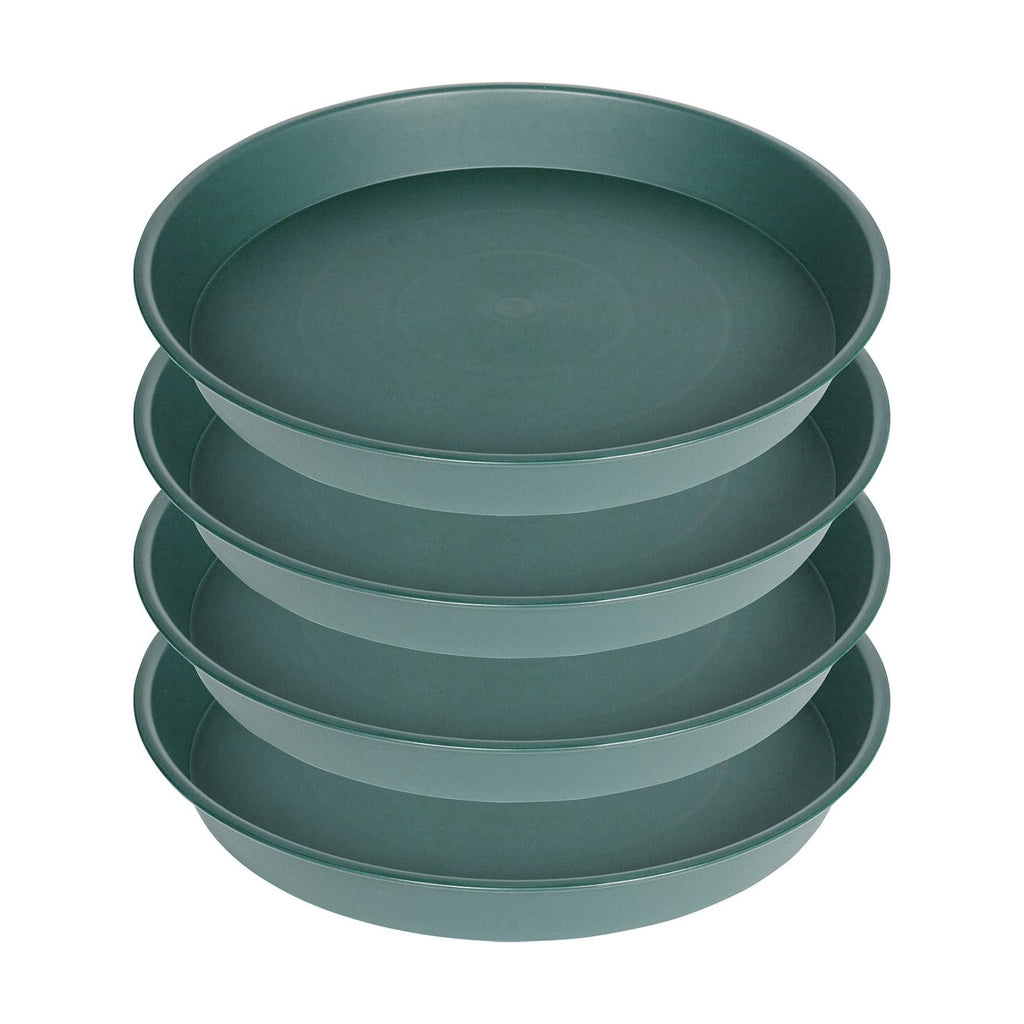 4 Pack of 14 inch Plant Saucer, Heavy Duty Round Plant Trays for Pots, Plastic Plant Water Tray, Bird Bath Bowls, Plant Saucers for Indoors, Drip Trays for Planter 12-14" (14", Green)