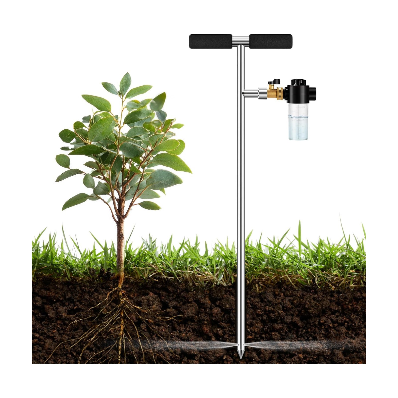 Deep Root Watering Tool for Trees Watering Spike with Fertilizer Bottle | Stainless Steel Root Feeder, Upgraded Brass