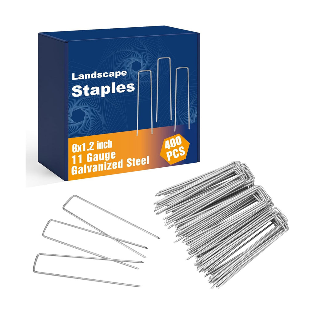 Whonline 400 Pack Landscape Staples 6 Inch, Galvanized Garden Stakes | U-shaped Ground Staples for Landscape Fabric