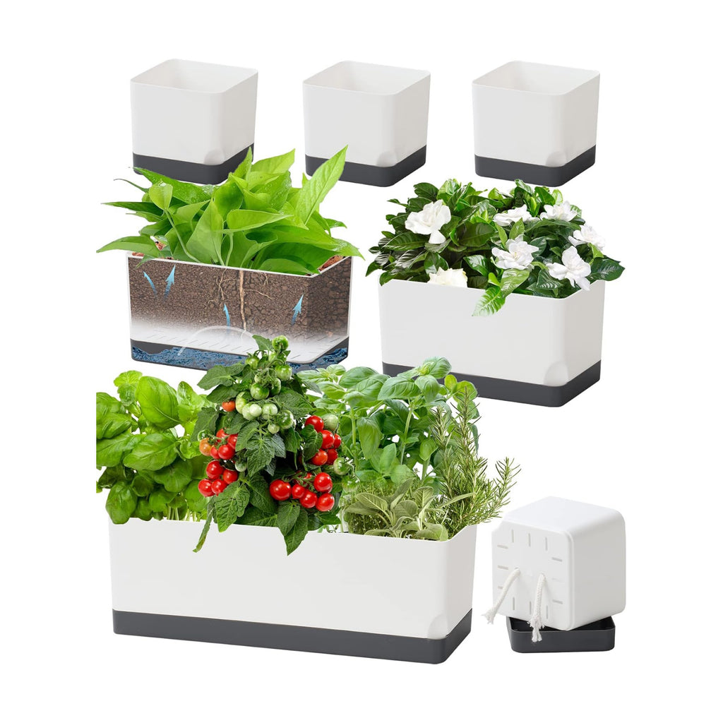 Self Watering Planters Pots for Indoor Plants, 7 Pack 4+8+17 Inch Plastic Window Boxes Planters Herb Planter, Rectangle