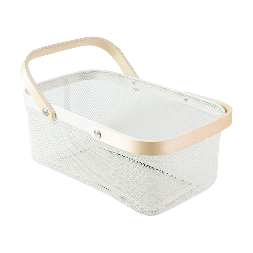 Portable Garden Harvest Basket-Mesh Design Natural Bamboo Handle Wire Storage Baskets,Mesh Basket with Handle Organize