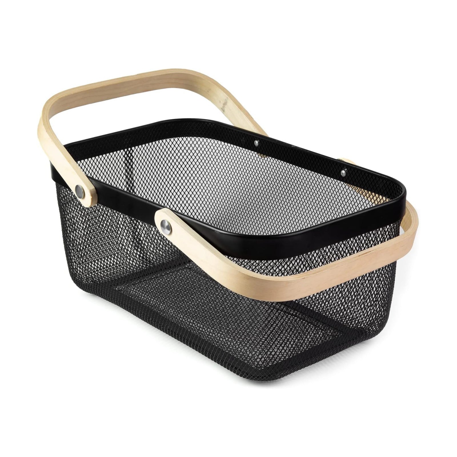 Portable Garden Harvest Basket-Mesh Design Natural Bamboo Handle Wire Storage Baskets,Mesh Basket with Handle Organize
