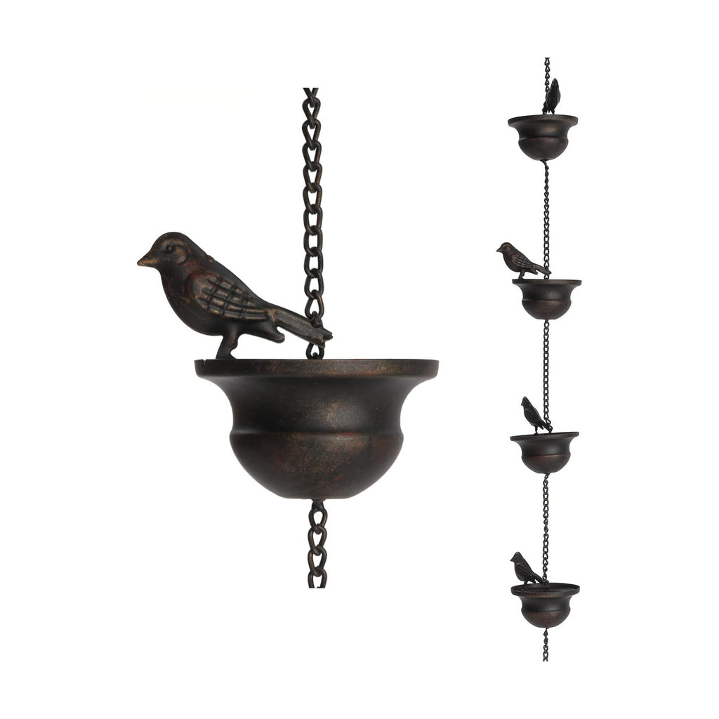 Jemeni 12 Feet Metal Bird Rain Chain, Bird Rain Catcher Chain, Dark Bronze | Decorative & Functional Rain Chains for