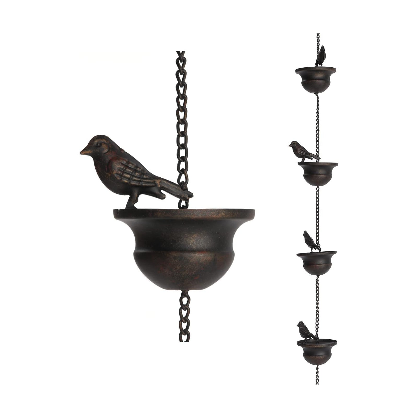 Jemeni 12 Feet Metal Bird Rain Chain, Bird Rain Catcher Chain, Dark Bronze | Decorative & Functional Rain Chains for