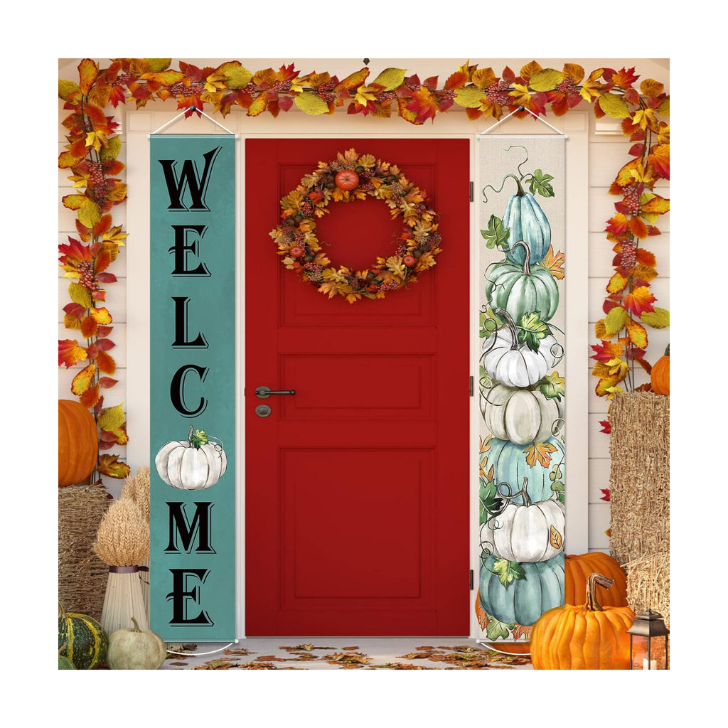 Tiamon Fall Door Banners Welcome Pumpkin Autumn Porch Sign