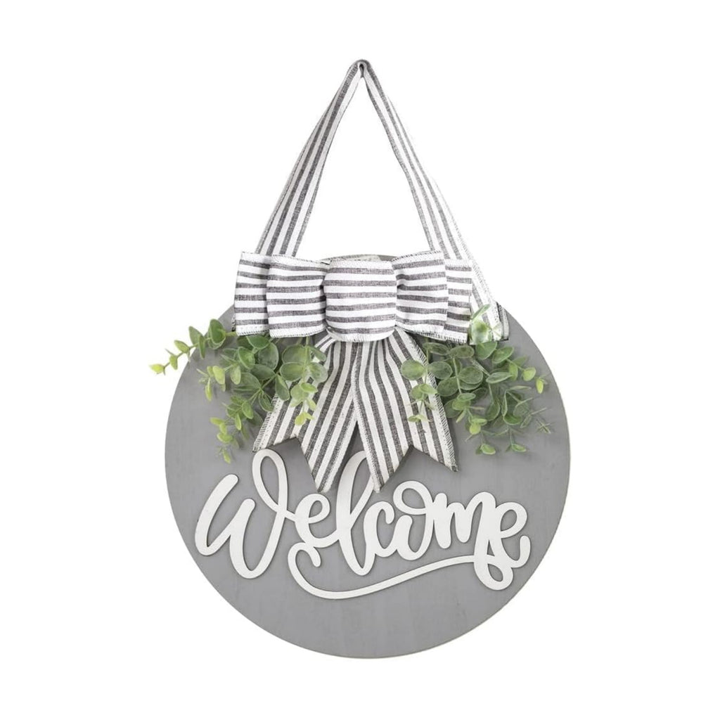 Welcome Sign for Front Door 12 in Wreath Decorations for All Seasons Grey