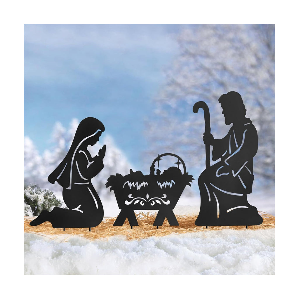 Nativity Scene Outdoor,Black Silhouette Metal Nativity Set for Yard Stakes