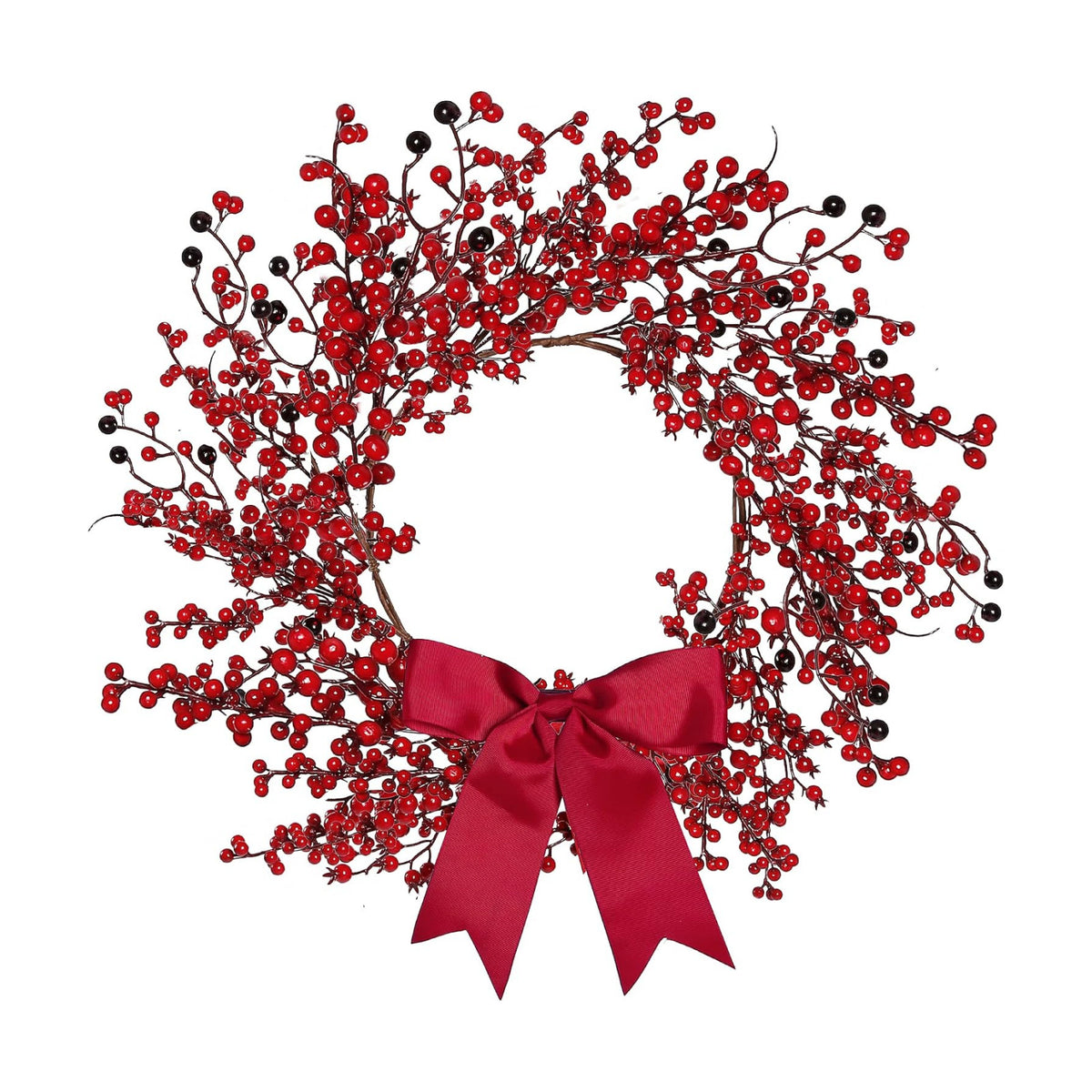 Sggvecsy 18 Inch Artificial Christmas Wreath Red Berry Wreath Handmade Winter Wreath with Bowknot Christmas Decoration for Front Door Home Indoor Outdoor Farmhouse Wall Window Xmas Holiday