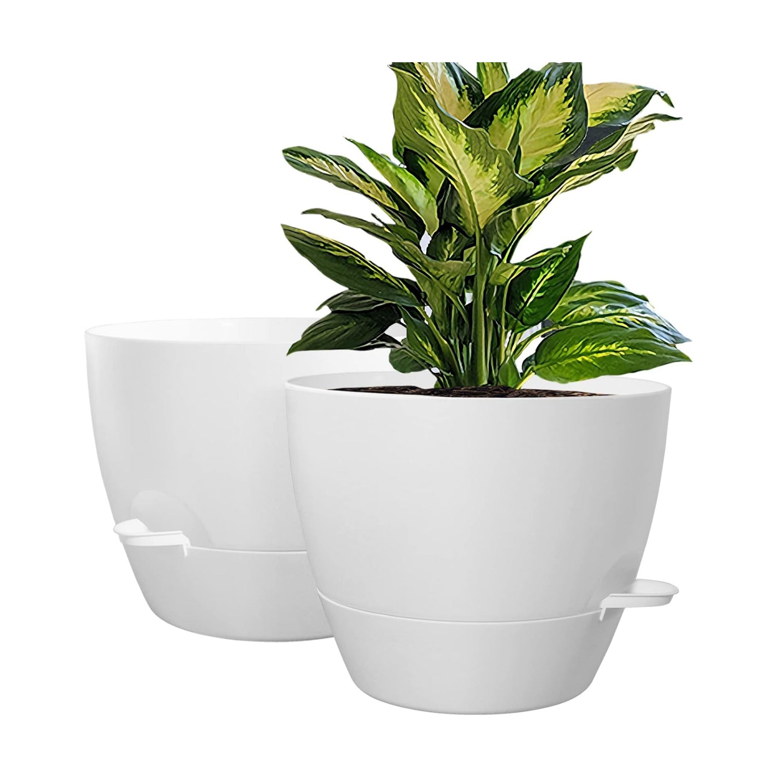 WOUSIWER 10 inch Self Watering Planters, 2 Pack Large Plastic Plant Pots with Deep Reservior and High Drainage Holes