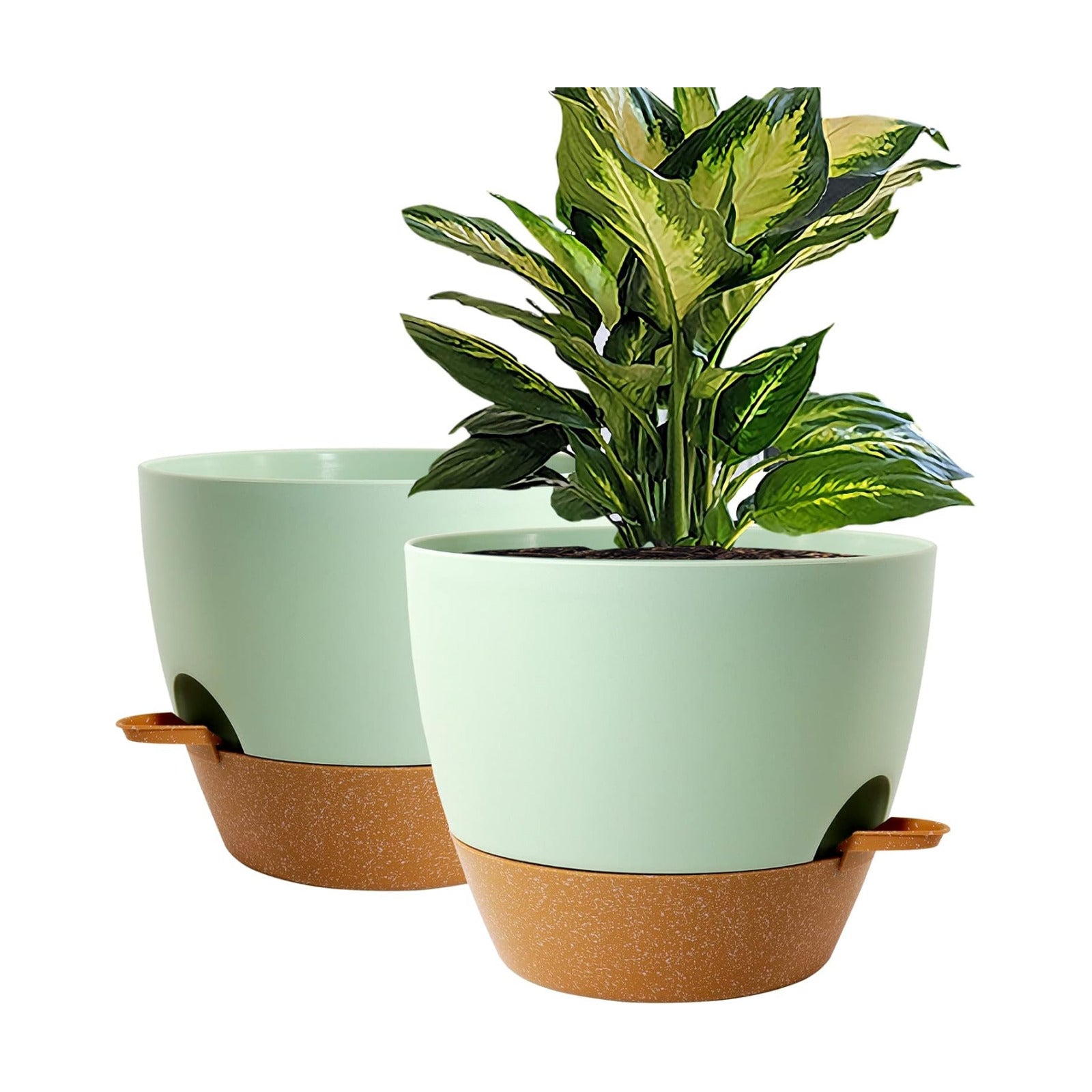 WOUSIWER 10 inch Self Watering Planters, 2 Pack Large Plastic Plant Pots with Deep Reservior and High Drainage Holes