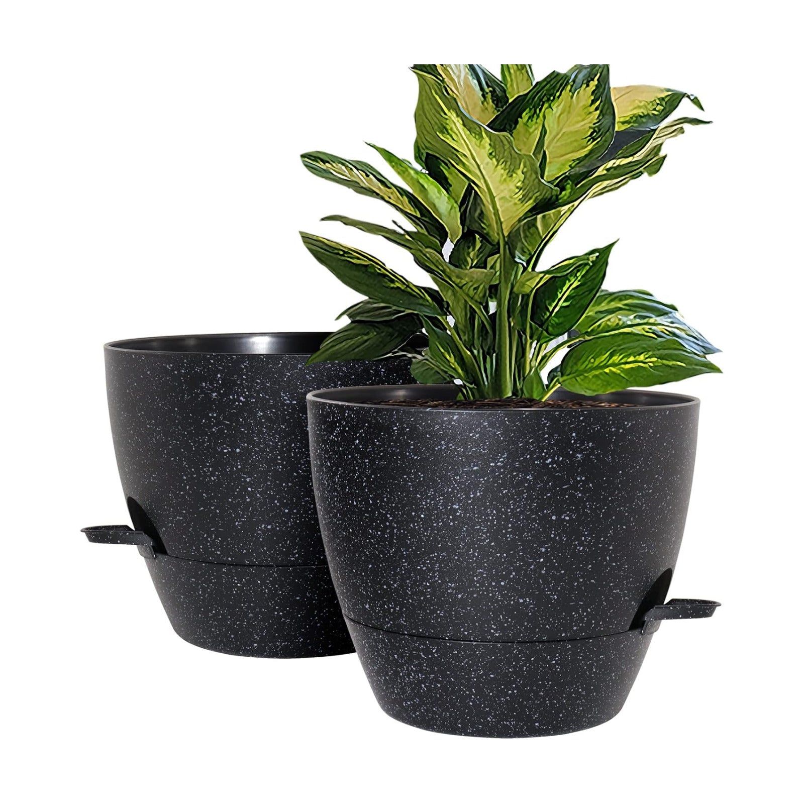 WOUSIWER 10 inch Self Watering Planters, 2 Pack Large Plastic Plant Pots with Deep Reservior and High Drainage Holes