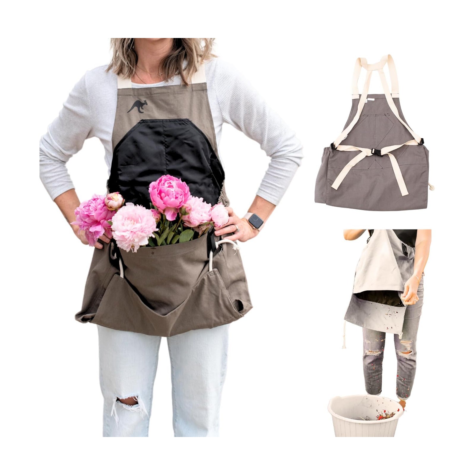 Roo Gardening Apron with Pockets for Women & Men - Canvas Garden Apron with Harvesting Pouch, Water-Resistant, Washable