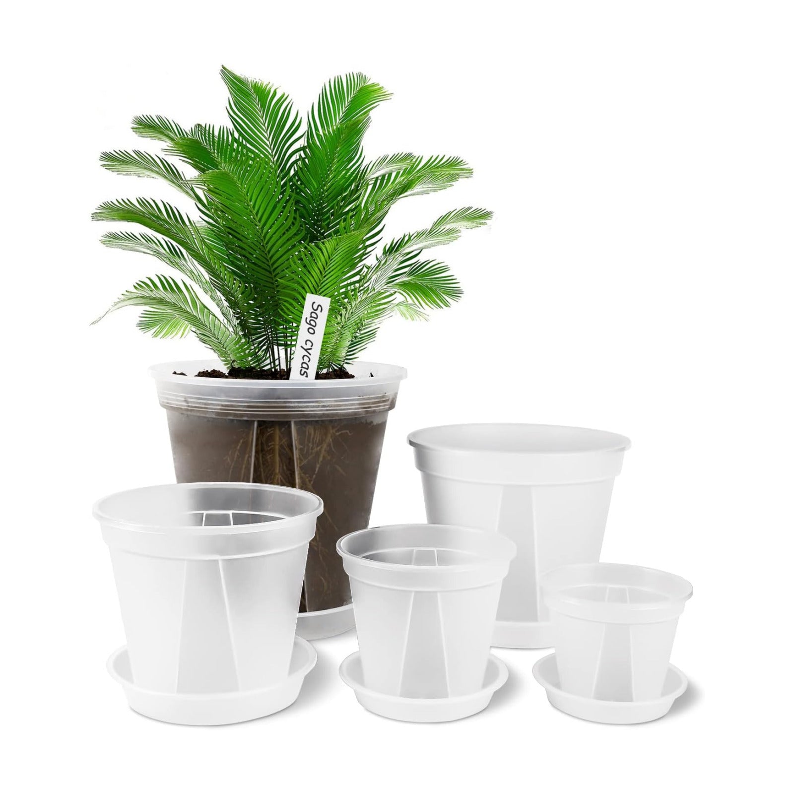 GREENPARA Clear Plant Nursery Pots with Saucer for Indoor & Outdoor Plants | 4/5/6/7/8 Inch Drainage Holes Root