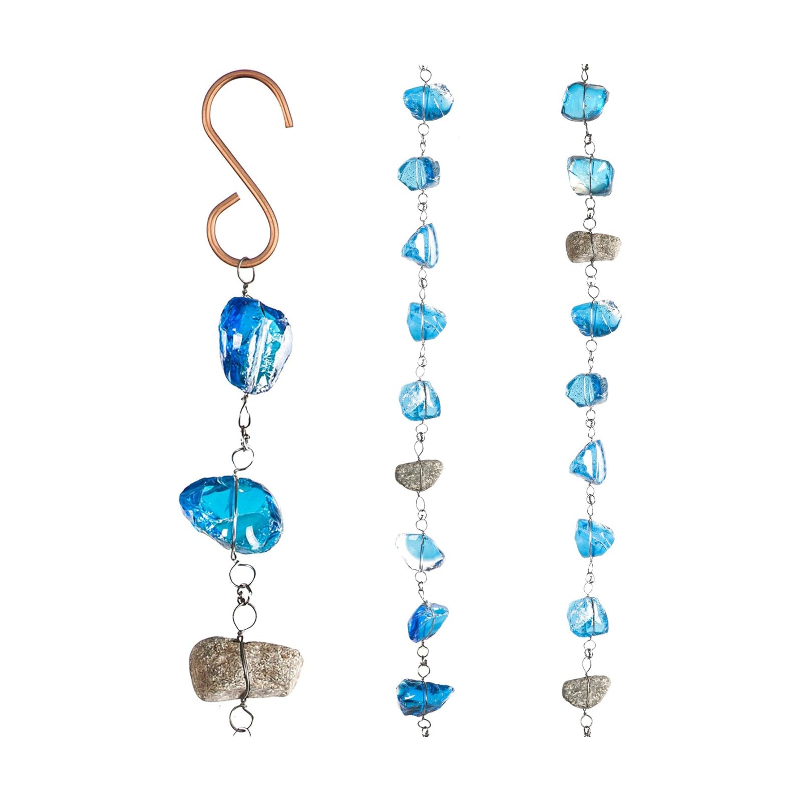 Evergreen 6 Feet Long Blue Glass and Metal Rain Chains for Gutters | Rain Catcher Chain Replacement Downspout