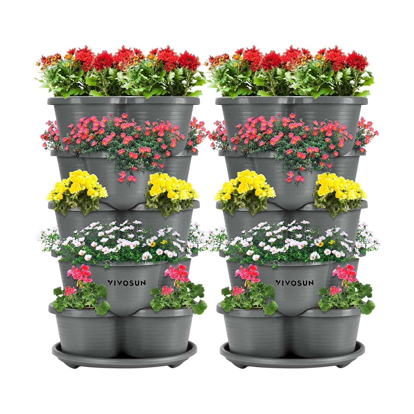 VIVOSUN 2-Pack 5 Tier Vertical Gardening Stackable Planter for Strawberries | Planter for Flowers, Herbs, Vegetables