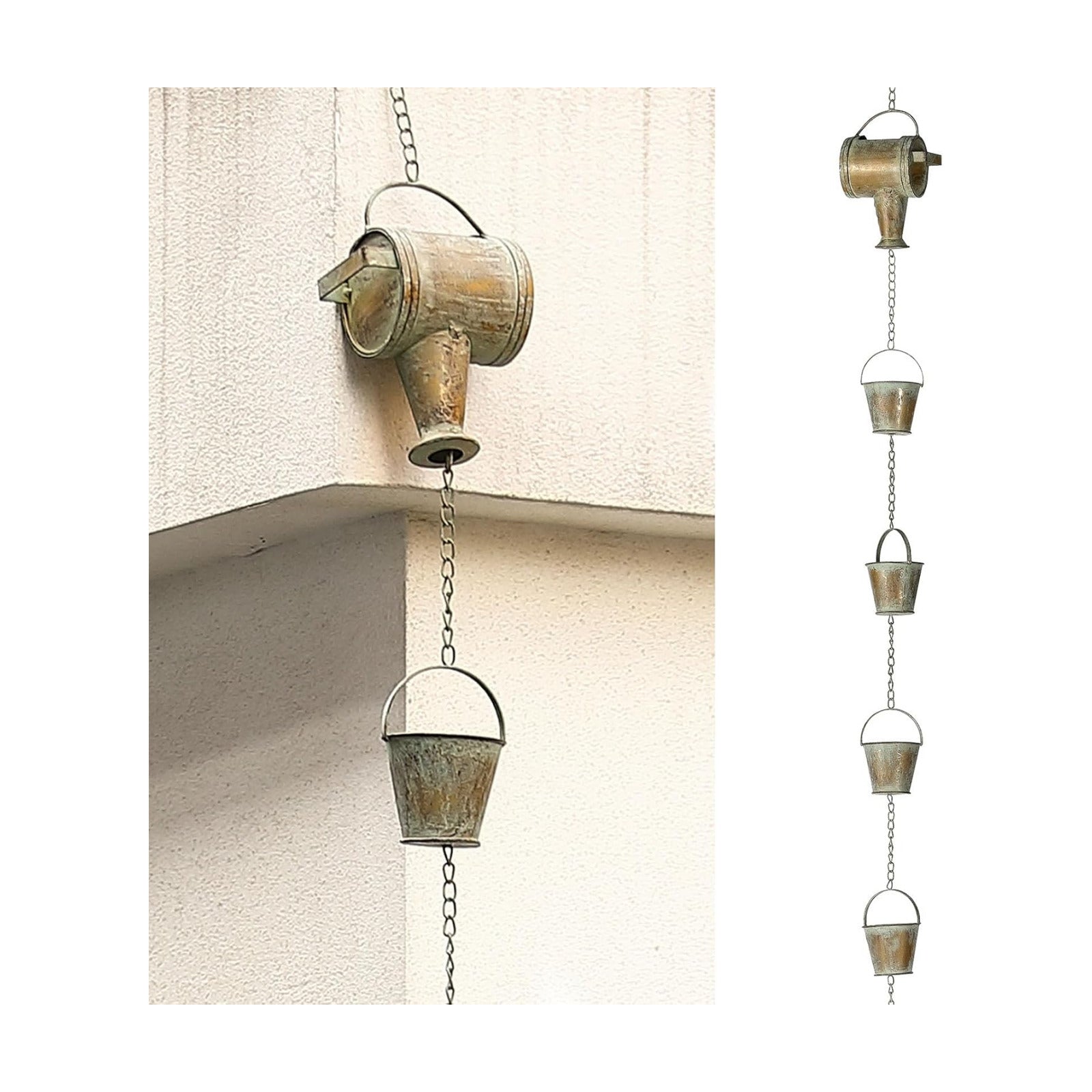 Jemeni 8.5Ft Decorative Rain Chain with Watering Can & Buckets | Copper Rain Chains for Gutters, Decorative Rainwater