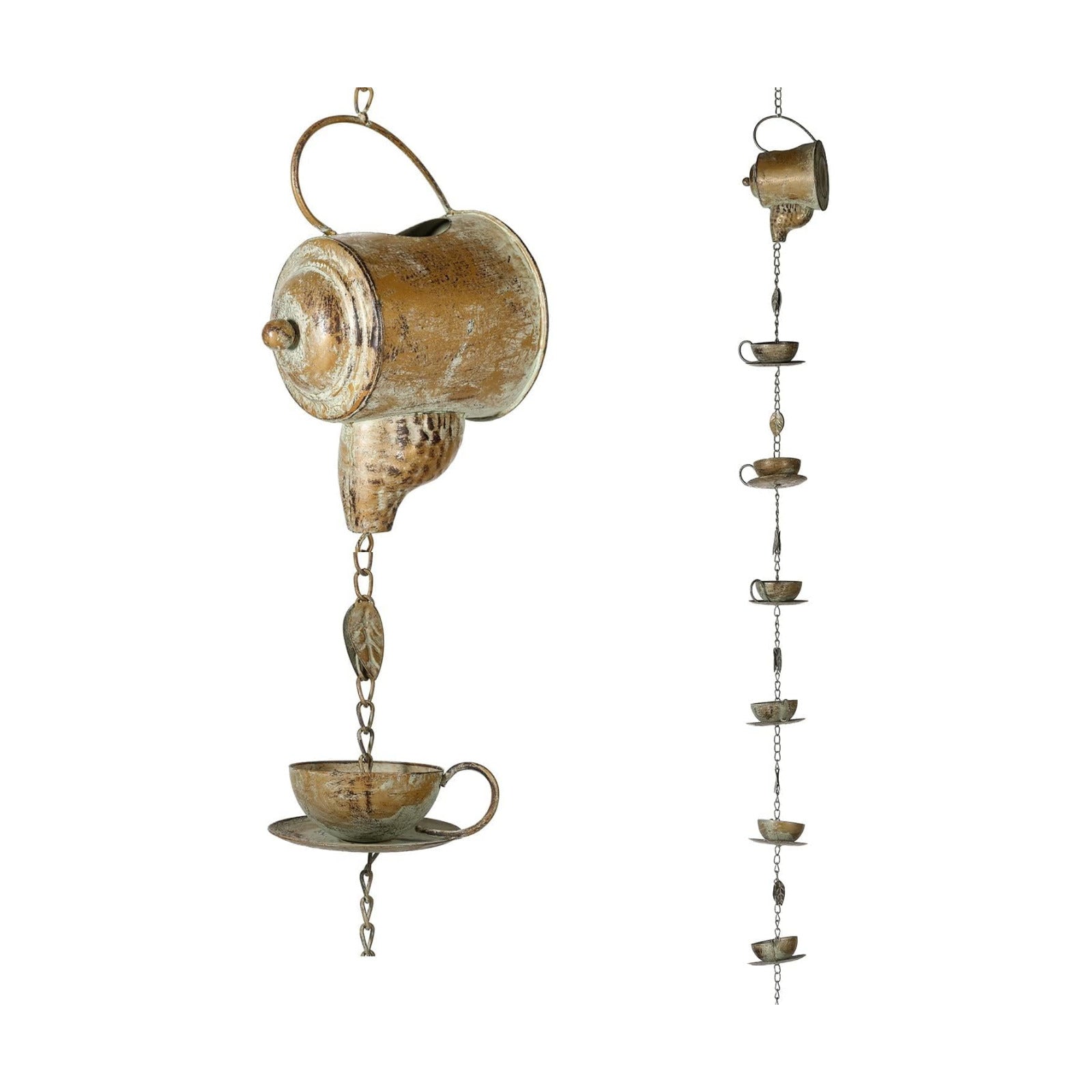 Jemeni 8.5Ft Teapot & Teacups Rain Chain, Rain Chains for Outside | Rain Chain for Gutters, Decorative Downspout