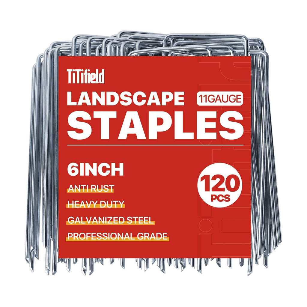Landscape Staples 6 Inch 120 Pack 11 Gauge Galvanized Landscaping Fabric Pins Anti-Rust SOD Staples Ground Stakes for