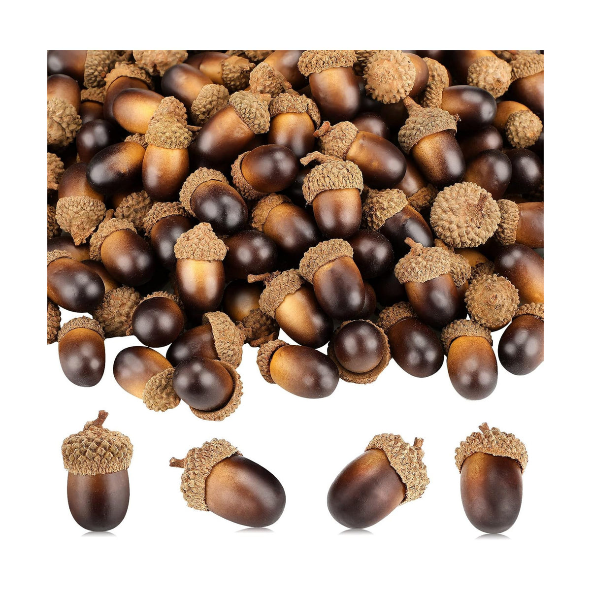 Syhood 300 Pieces Mini Artificial Acorn Bulk with Natural Cap, Dark Brown