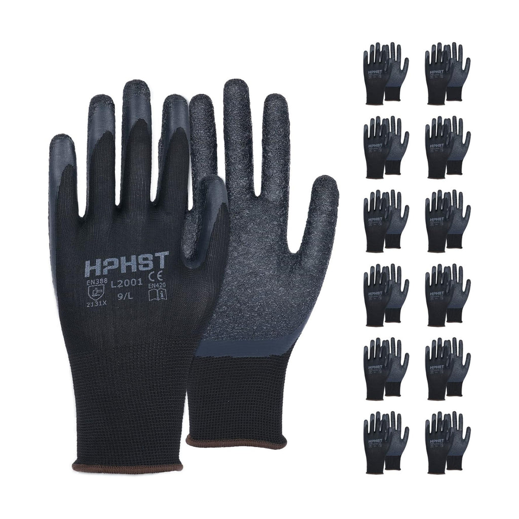 Latex Rubber Hand Coated Work Gloves - Safety Work Gloves - Excellent Grip for Construction Warehouse Garden 12 Pairs