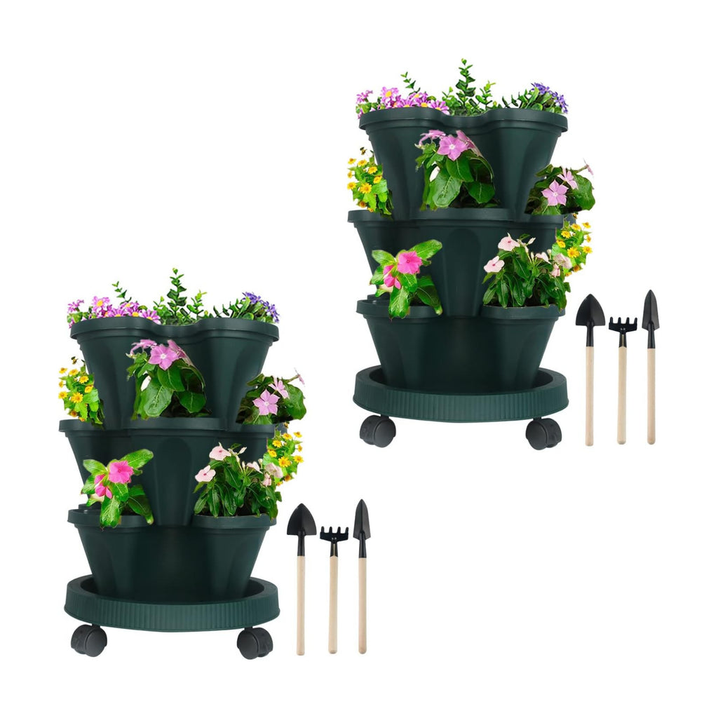 DUNCHATY Stackable Planter, Vertical Garden Planter with Wheels and Tools, Self Watering Strawberry Planter
