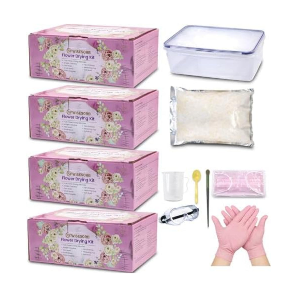 Wisesorb 4 Set of 5 LBS Silica Gel Flower Drying Kit, Silica Sand Reusable Flower Preservation Kit with Airtight Container, Gloves, Brush, Safety Goggles for DIY Wedding Bouquet Preservation