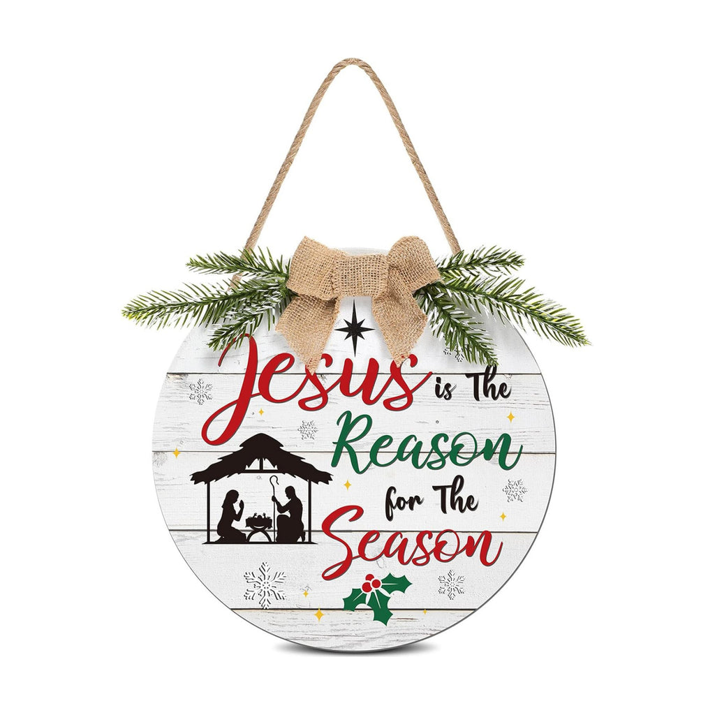 Capoda Christmas Nativity Hanging Sign, Front Door Decor, White, Jesus