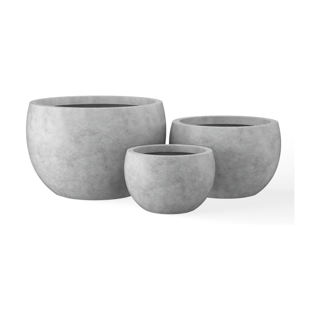Kante Set of 3 Pale Gray Concrete Bowl Planters 20" 15.7" 11.8" Dia | Drainage for Outdoor, Rubber Plug for Indoor