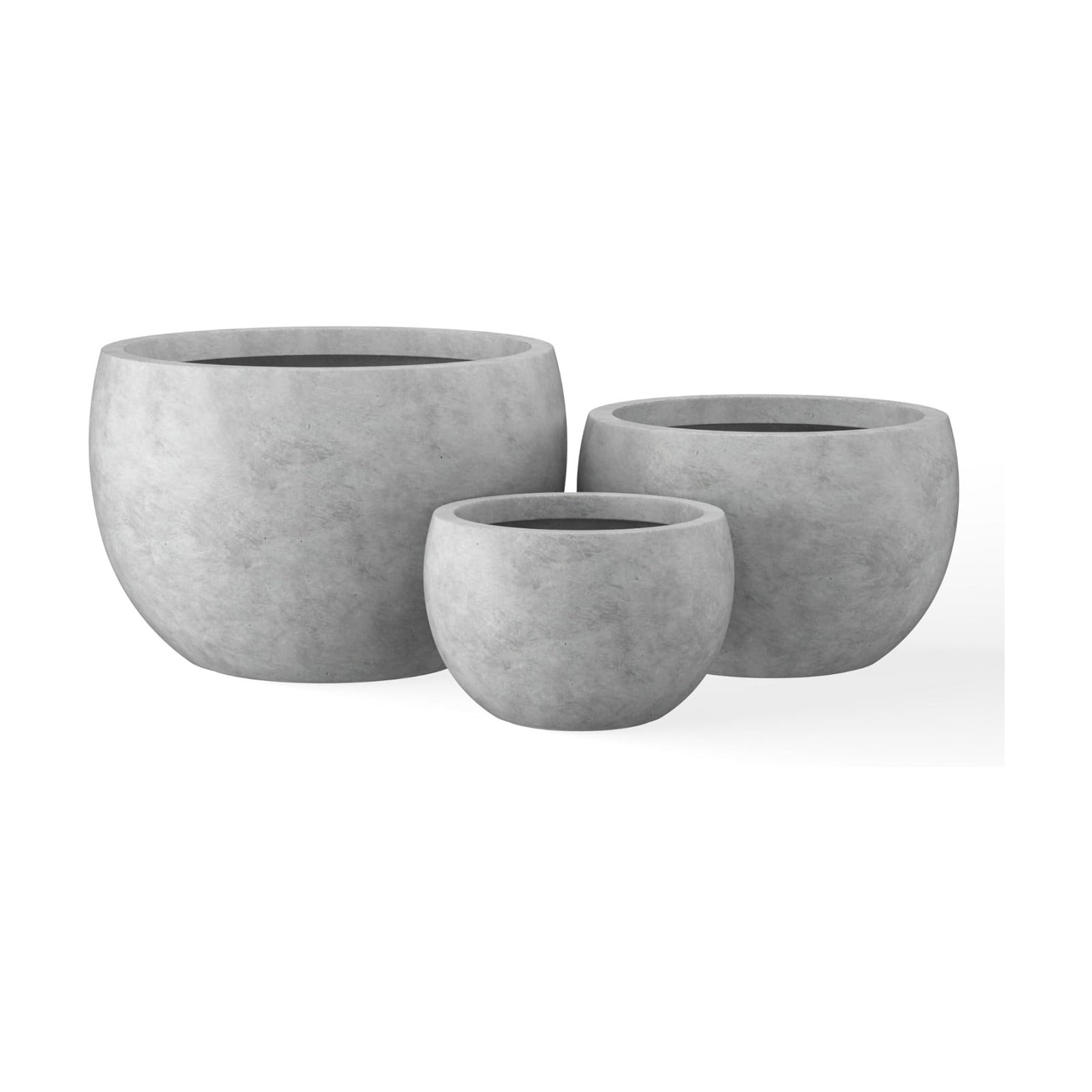 Kante Set of 3 Pale Gray Concrete Bowl Planters 20" 15.7" 11.8" Dia | Drainage for Outdoor, Rubber Plug for Indoor