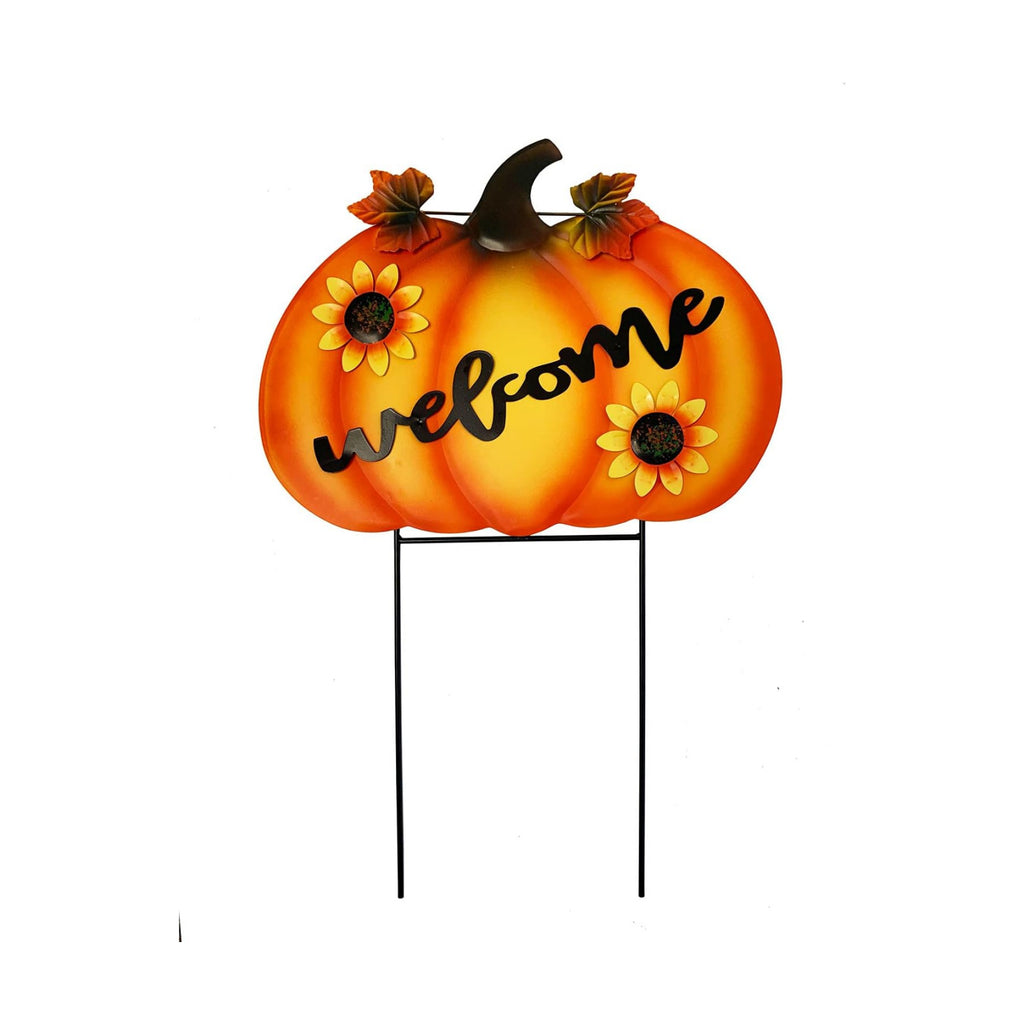 Rustic Metal Pumpkin Garden Stakes Standing Outdoor Welcome Signs Home Decorations Metal Pumpkins Yard Outdoors for Fall Harvest Decor Thanksgiving Halloween Lawn Decorations-24''H
