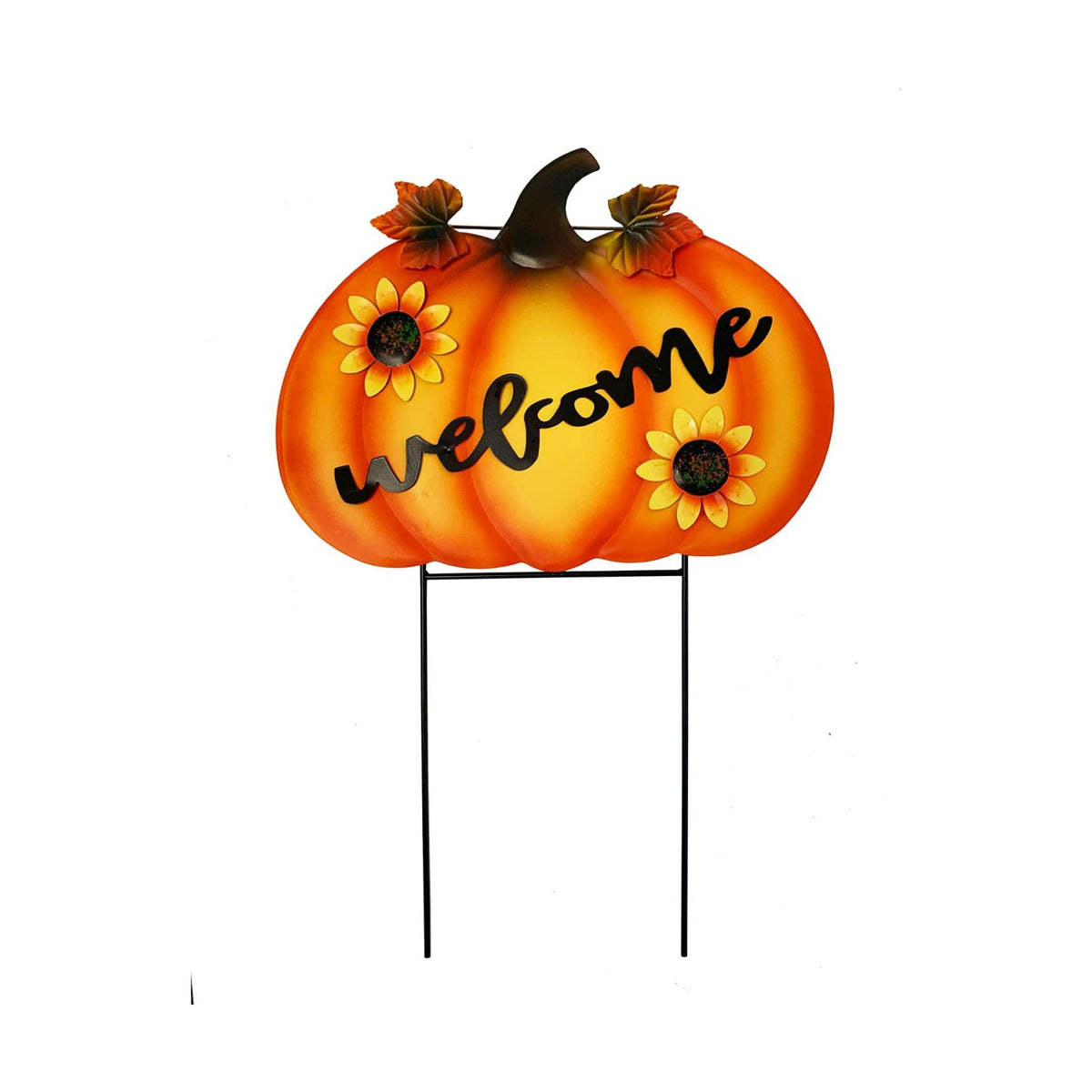 Rustic Metal Pumpkin Garden Stakes Standing Outdoor Welcome Signs Home Decorations Metal Pumpkins Yard Outdoors for Fall Harvest Decor Thanksgiving Halloween Lawn Decorations-24''H