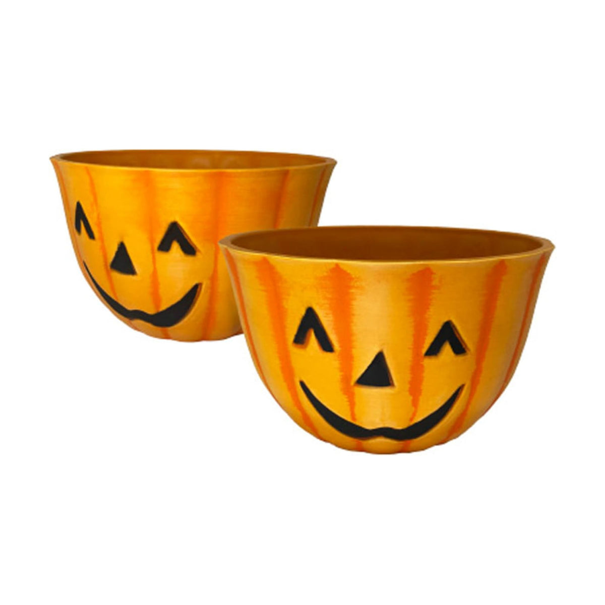 Urban Gardener Jack-O-Lantern Fiber Clay Pots, 10" Dia. Each, Pack of 2