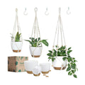 Bouqlife 3 Set Self Watering Hanging Planters for Indoor Plants | 7/6/5.5 Inch Pots with Macrame Plant Hangers