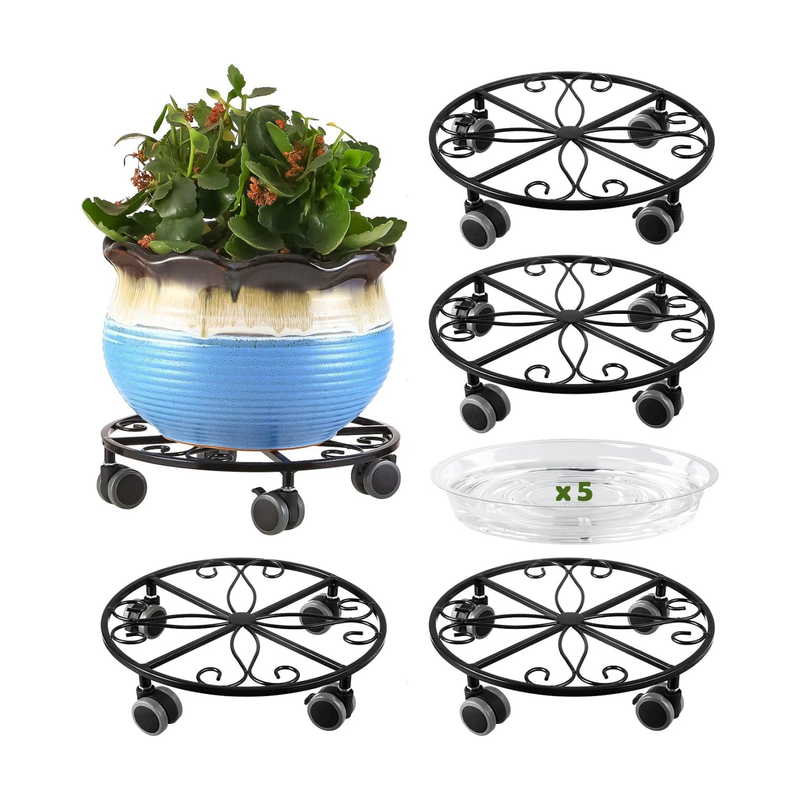 5 Pack Plant Caddy with Wheels Heavy Duty 11.8 Inches Metal Plant Stand with Wheels Plant Dolly Rolling Plant Stand