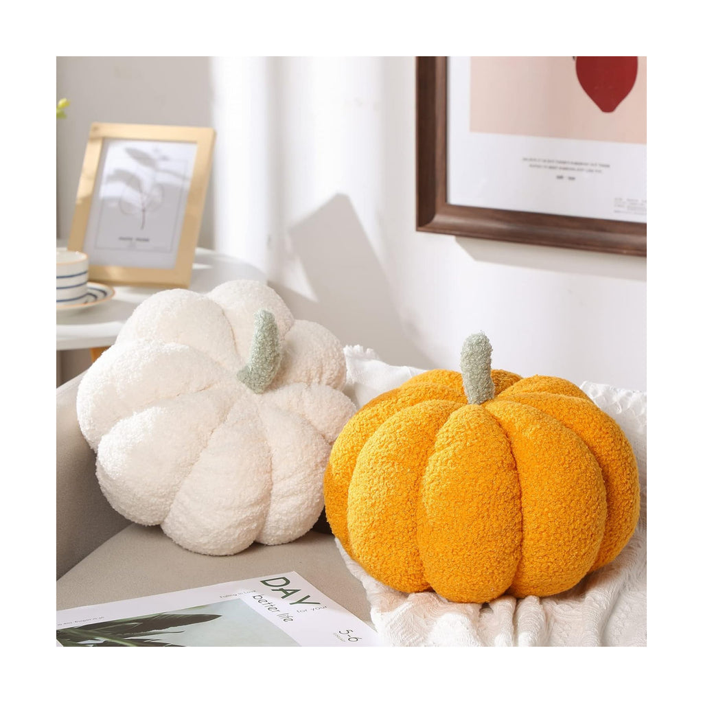 Kajaia 2 Pcs 3D Pumpkin Pillow Fall Decor Cushions,White, Yellow