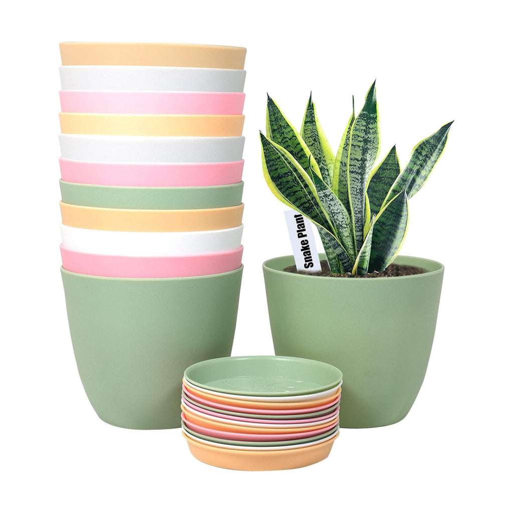 SwinDuck 6 Inch Plant Pots, 12 Pack Plastic Planters Modern Flower Pot with Drainage Holes and Saucers for All House